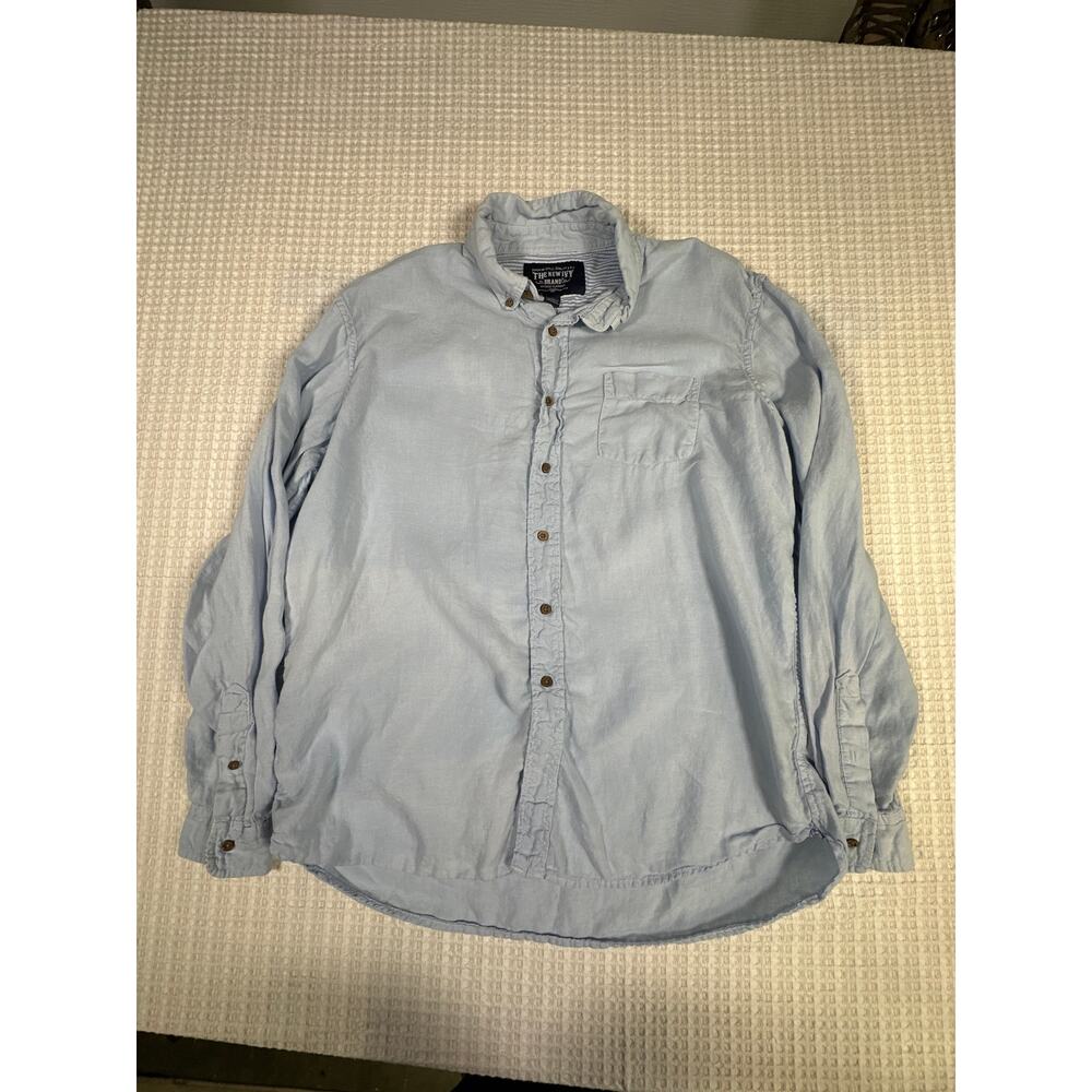 The New Ivy Linen Button Up Shirt Light Blue Classic Casual Mens XL Style